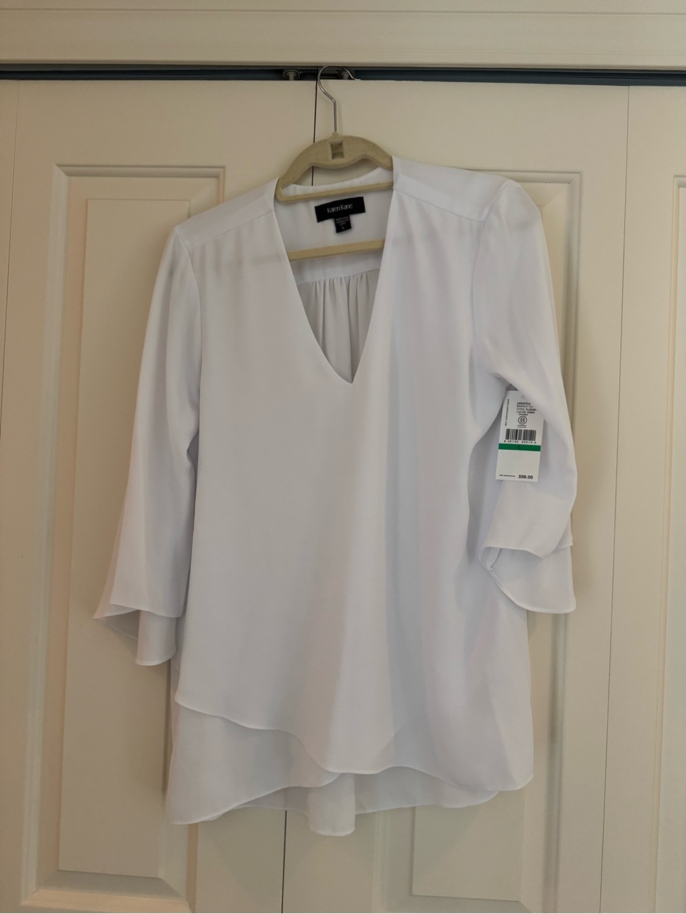 Karen Kane White Layered V-Neck flutter sleeve Blouse